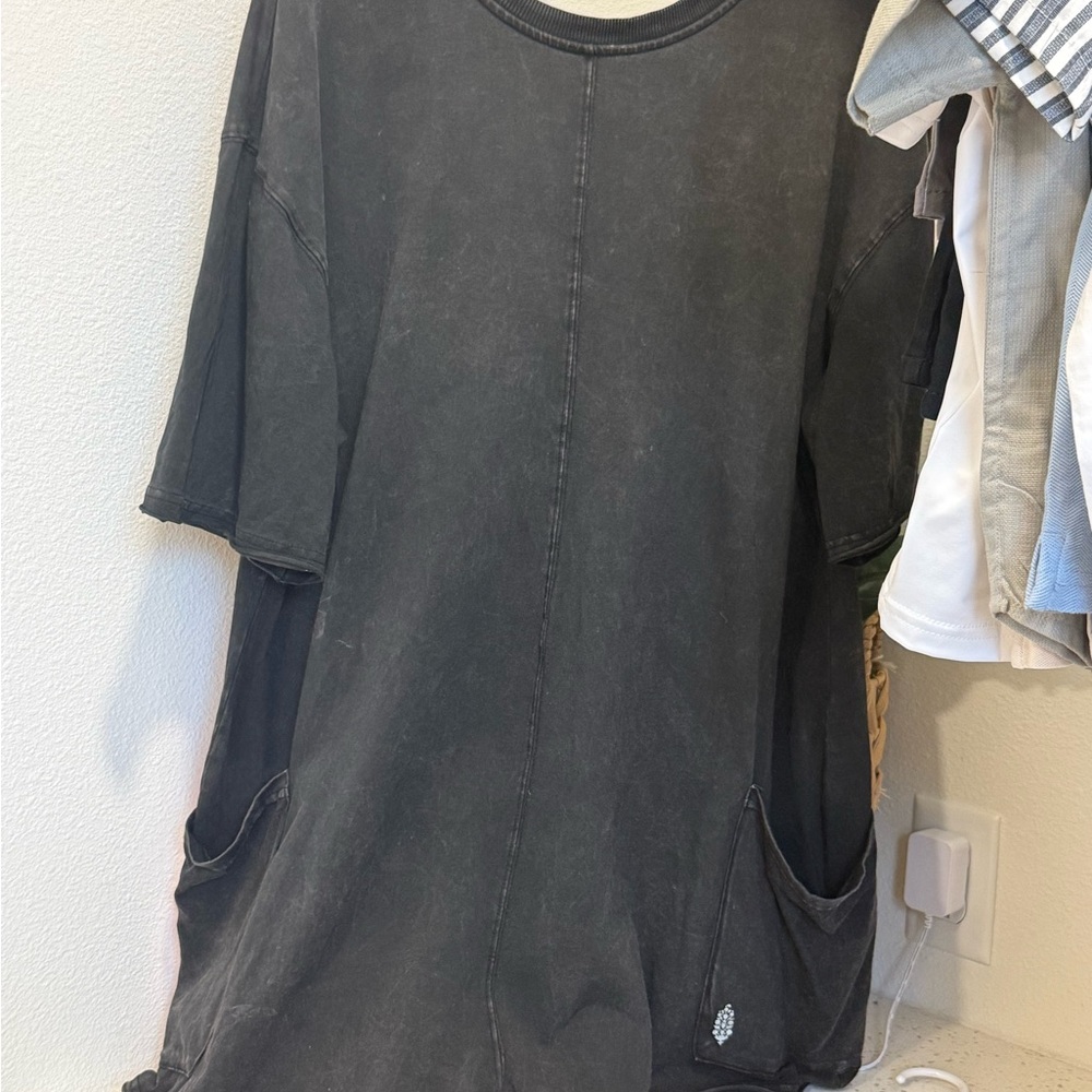 Free People Washed Black Short Sleeve Pocket Tee